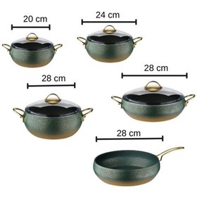 Resim Caldora 9 Parça Granit Güveç Tencere Seti Yeşil Gold Saplı -20/24/28 Derin-28 Basık-28 Güveç Tava 