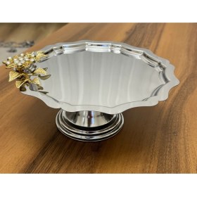 Resim Çelik Yuvarlak Dalgalı Papatya Taşlı Ayaklı Kek Kurabiye Standı 