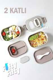 Resim Vagonlife 1000 ML İki Kat Üç Bölme Paslanmaz Çelik Bento Lunch Box Yeni Nesil Sefer Tası-Sos Kaseli 