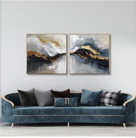 Resim Yağlı Boya Dokulu Tablo Siyah Altın Gri İkili Set Altın Çerçeveli U08112-179111 