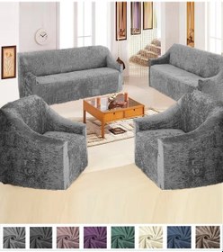 Resim StarMall Kadife 3+3+1+1 Lastikli Kanepe Örtüsü Koltuk Örtüsü Gri 