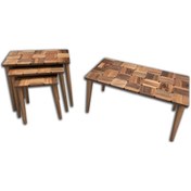 Resim Orta Sehpa Ve Zigon Kareli Tabla Model Kayın Torna Retro Ayak Par 