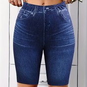 Resim Kadınlar için Yüksek Bel Esnek Taklit Kot Şort - Her Mevsim Giyime Uygun, Orta Doğu Esintili Moda, Slim Fit Makinede Yıkanabilir Casual Denim Tarzı Şortlar, Sıkı Oturan Tasarım, Rahat Kumaş, Çok Yönlü Alt Giysiler, Dayanıklı Malzeme, Moda Kadın 