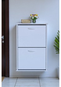 Resim Eliusta Holen Beyaz Renk Ayakkabılık 2 Düşer Kapak 52 Cm Genişlik Kapı Önü Asma Ayakkabılık 52x74x26 Cm Beyaz 