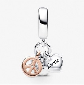Resim Nur Silver İki Renkli Gökkuşağı Kalp, Kelebek Ve Barış Üçlü Sarkıt Charm Nur-cm00454 Gümüş 