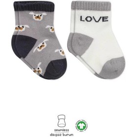 Resim Melonika Love Dog Penye Soket Çorap 2'li Gri Çok Renkli 