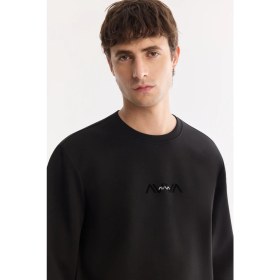 Resim AVVA Erkek Siyah Bisiklet Yaka Pamuklu Kolay Ütülenen Bi-Stretch Regular Fit Sweatshirt A61Y1205 