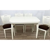 Resim Masa MUZ Merdiven Sandalye BabyFac Kumaş Takım Model Parlak Lake Kayın Torna Retro MUZ ayak El Yapım 