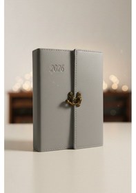 Resim A5 2026 Kilitli Ajanda 168 Yaprak Suni Deri Kapaklı Günlük Ajanda Ayraçlı Planlayıcı Ajanda 15x21cm Gri 