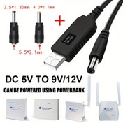 Resim DC 5V'den 9V/12V'ye USB Kablosu WiFi'den Powerbank Konnektörü Boost Dönüştürücü 5.5MM*2.1mm DC Fiş Adım Yükseltme Kablosu + 5.5*2.5/2.1 DC güç jakı dişi fişten 4.0*1.7 3.5*1.35 erkek uçlara düz geniş bant, WiFi modem yönlendirici, TV Plus, interfon, anahtar, pil gerektirmez 