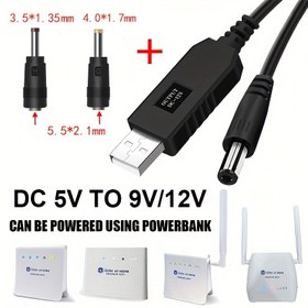 Resim DC 5V'den 9V/12V'ye USB Kablosu WiFi'den Powerbank Konnektörü Boost Dönüştürücü 5.5MM*2.1mm DC Fiş Adım Yükseltme Kablosu + 5.5*2.5/2.1 DC güç jakı dişi fişten 4.0*1.7 3.5*1.35 erkek uçlara düz geniş bant, WiFi modem yönlendirici, TV Plus, interfon, anahtar, pil gerektirmez 