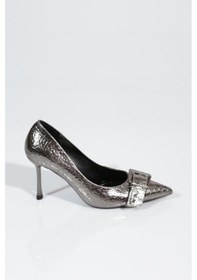 Resim Dgn 8005 Tokalı Topuklu Ayakkabı Platin Kroko 