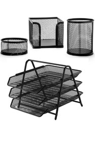 Resim Cassa Exclusive Set 5 Parça Kalemlik - Ataşlık - Kağıtlık - Çöp Kovası - Metal Evrak Rafı Perfore 