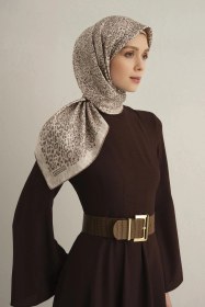 Resim Armine Leopar Desenli Saf İpek Twill Eşarp 9352d 05 Vizon 