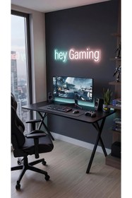Resim hey modüler mobilya 120 cm Gaming Profesyonel Oyuncu Masası Siyah Tabla, Siyah Metal Ayaklı Hey Gaming 