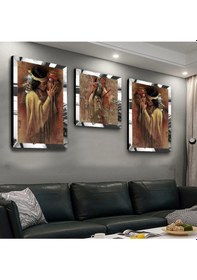 Resim KIZIL DERELİ AŞIKLAR PLEKSİ KENAR 3'LÜ MDF TABLO VE SAAT SETİ 