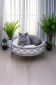 Resim Tasaryum Kedi ve Köpek El Örgüsü Yatağı, Kedi Yuvası Kedi Evi Gri 