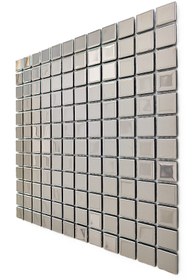 Resim MozaiKristaL Mutfak alnı, iç dekorasyon için 23x23mm. Gümüş Krom, 30x30cm. Fileli K. Mozaik. (1 m2 Fiyatıdır) 