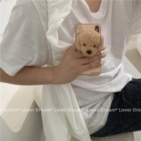 Resim GongtuShop Bej Tarzı 3D Kore Grip Tok Sevimli Karikatür Peluş Köpekler Akıllı Telefon Braketi Kürklü Ayı iPhone Cep Telefonu Için Ayı Stander Tutucu Griptok Hayvan (Yurt Dışından) 
