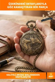 Resim Letsii Antika Bronz At Figürlü Vintage Köstekli Saat 