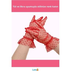 Resim Letsii Kısa Boy Likralı Güpürlü Yetişkin Tül Eldiven Çok Renkli 