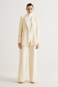 Resim Yakası Taşlı Blazer Kadın Ceket - Butter / 38 