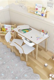 Resim POFİTTO Montessori Çocuk Masası-oyun Masası-aktivite Masası-çalışma Masası-etkinlik Masası 2 Sandalye 