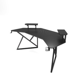 Resim Karr Gaming Vortex 25mm Kanatlı Oyuncu Masası | Siyah Karbon Fiber Kaplama | Raflı Oyuncu Masası 