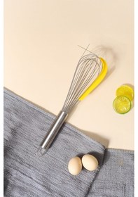 Resim Silikon Sıyırıcılı Paslanmaz Çelik Tel Çırpıcı Yumurtalık Sos Krema Karıştırıcı 25 Cm Çelik 