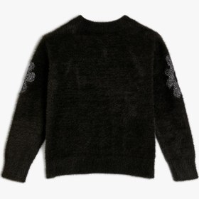 Resim Kız Çocuk Peluş Kazak Çiçek Desenli Uzun Kollu Bisiklet Yaka 