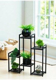 Resim Dekoratif Metal 6 Raflı Saksılık Katlı Dikey Saksı Standı Çiçeklik Bahçe Ve Balkon Dekoru Garden Siyah 