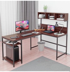 Resim 600-c Ceviz Yüksek Raflı L Ofis Ve Çalışma Masası Ceviz 