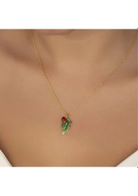 Resim Vaoov 925 Ayar Gümüş Mineli Yeşil Yaprak Ve Uğurböceği Kolye Altın 