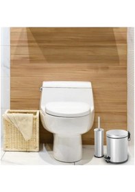 Resim Banyo Seti - 3 Litre (Lt) Çöp Kovası Ve Tuvalet Fırçası Krom 