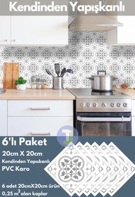 Resim Technojet Kendinden Yapışkanlı Karo PVC Mutfak Banyo Tezgah Kaplama Sticker 6Adet 20cm×20cm 