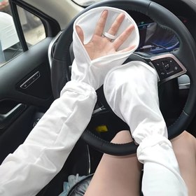 Resim 1 çift yazlık at nalı güneş koruma kollu, şık tek renkli gevşek cırt-cırtlı kol kılıfı, kadın sürüş için uygun 
