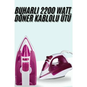 Resim Buharlı Ütü 2200 Watt Seramik Tabanlı Taşınabilir Kablolu Ütü 