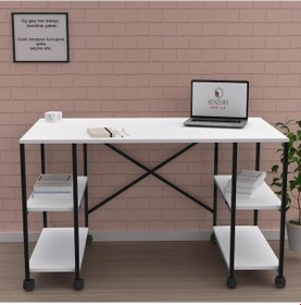 Resim Kenzlife Ofis Masası Sumiko 075 150 60 Byzsyh Tekerlekli Bilgisayar Çalışma Büro Beyaz 