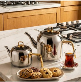 Resim Lines Lcm-0101-2 Mercan Orta Boy Paslanmaz Çelik Gold Kulp 0.80-2.20 Lt Çaydanlık Takımı Sarı 