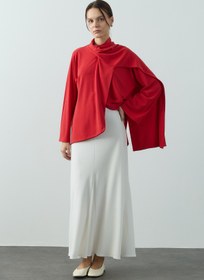 Resim Flex Şal Yaka Tunik Kırmızı - Kırmızı / 36-38 