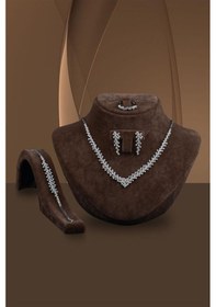 Resim Kadın Gümüş Set - Arın Zirconia Taşlı Su Yolu Set • Işıklı Kutuda • Düğün • Nişan • Gelin Seti 