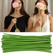 Resim 30 adet 12 inç plastik çiçek tüpü yeşil tüp rulosu, yapay çiçek sapları demeti, DIY el sanatları için kullanılır, dekoratif sanat tarzı destek tüpü, lotus, ayçiçeği ve nilüfer çiçek düzenlemeleri için kullanılır 