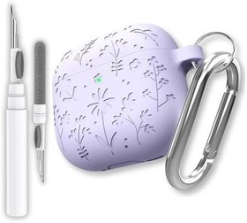 Resim AirPods 4. Nesil Uyumlu Çiçek İşlemeli Premium Silikon Kulaklık Kılıfı ve 3'ü 1 Arada Bluetooth Kulaklık Temizleme Kalemi Seti (Lila) 