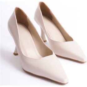 Resim Cordelia Bej Mat Sivri Burun İnce Topuklu Ayakkabı Bej 