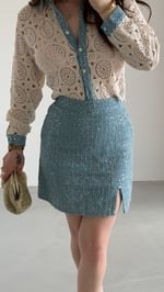 Resim Mini Pullu Denim Etek Mavi 