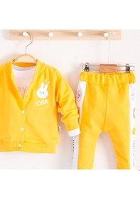 Resim 3-18 Ay Kız Bebek Takımı Cute Funny Kapişonlu 3'lü Sarı Sarı 