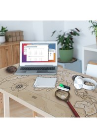 Resim Sonictouch Kaşif Orta Çağ Dünya Haritası Kaymaz Deri Dikişsiz Silinebilir Yıkanabilir Masa Matı Pad 70x140cm 
