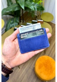 Resim Unisex Buz Mavisi Mini Design Hakiki Deri Kartlık Cüzdan Erkek - Kadın Mavi 