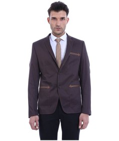 Resim 2 Düğmeli Mono Yaka Cepli Pamuk Kahverengi Ceket -wessi Kahverengi 