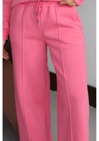 Resim Balenbi 3 İplik İçi Polarlı Yüksek Bel Çımalı Palazzo Eşofman Altı 1144 Pembe 